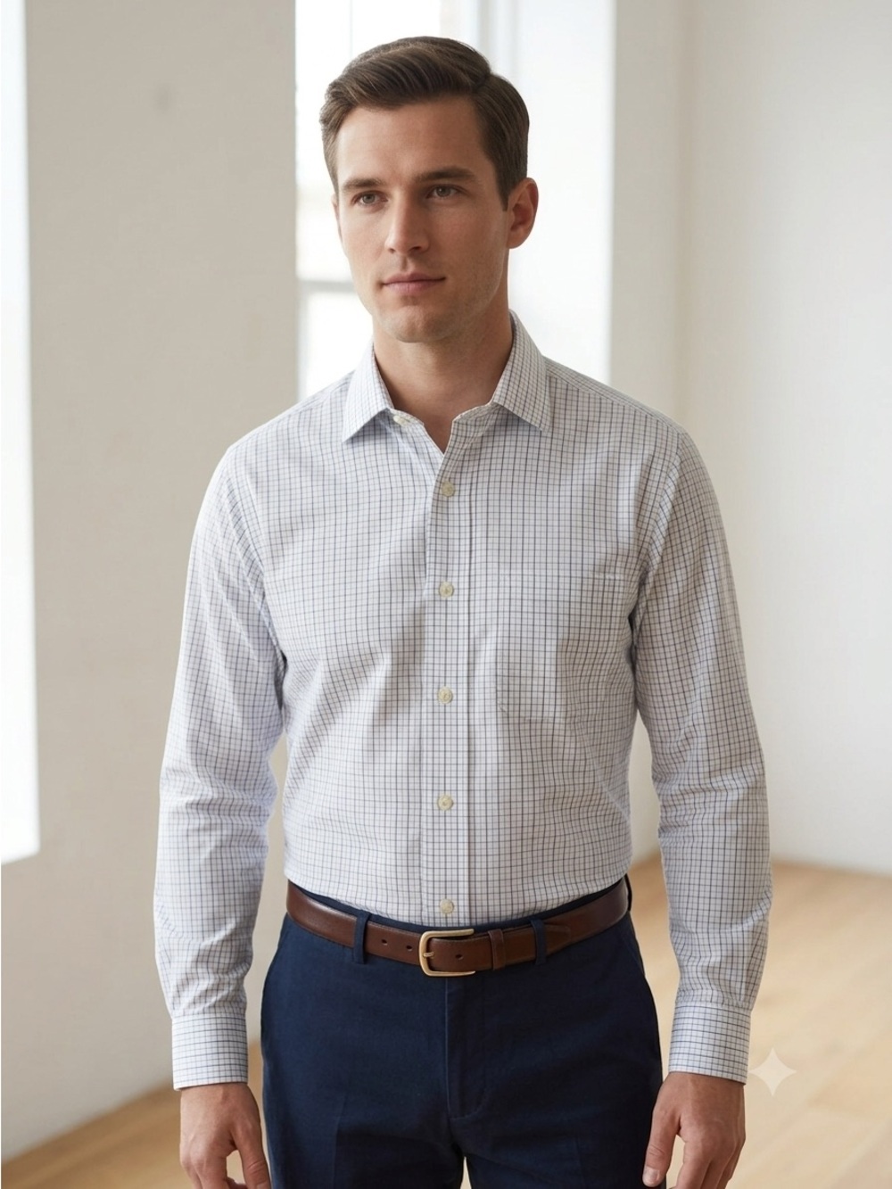 Brooks Brothers White Blue Check Regent Non-Iron Dress Shirt - US 16 / Large